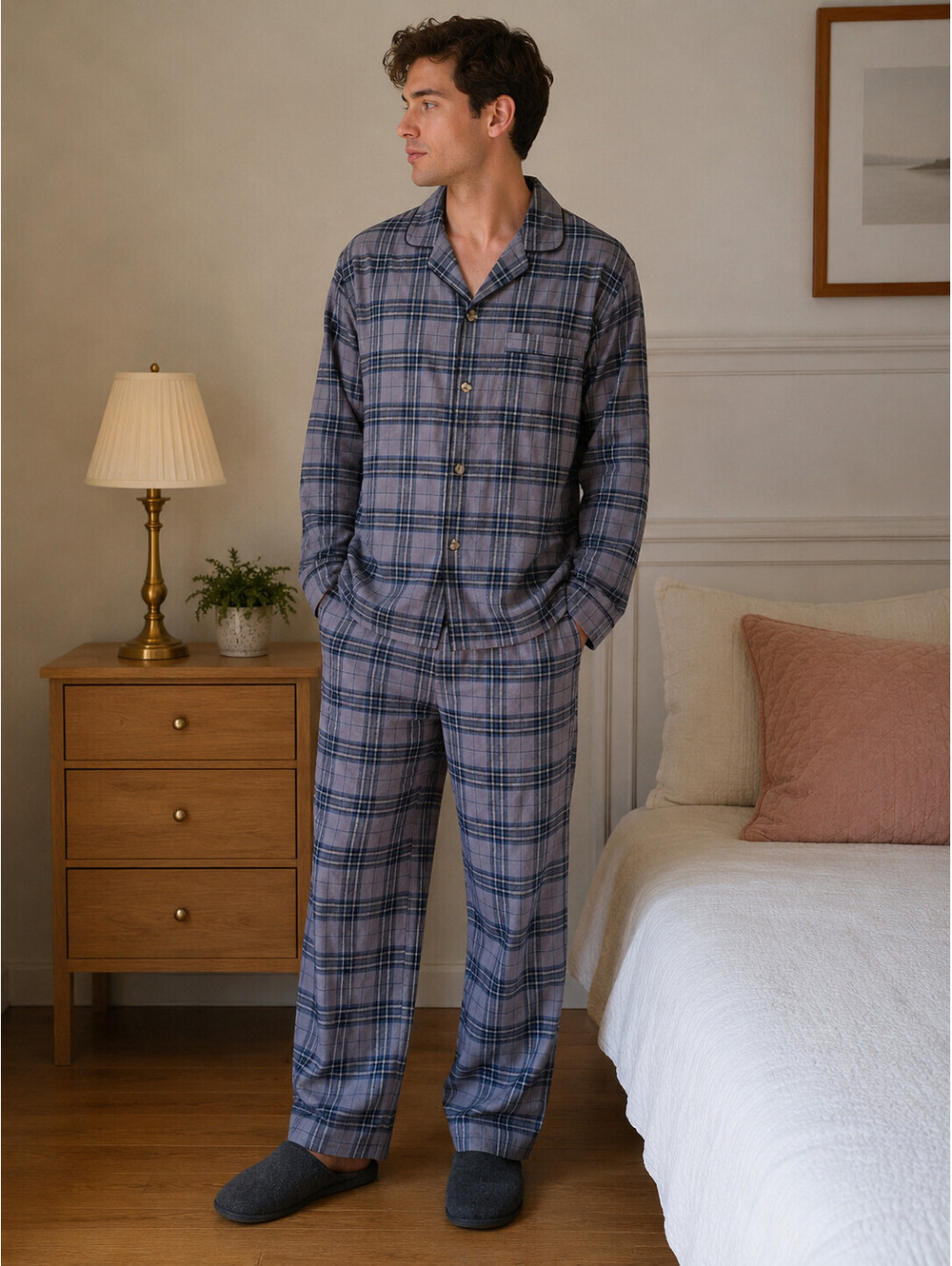 NWT High Sierra Mens Vintage Pajama Set M 100% Cotton Plaid Shirt Pants Sleepw